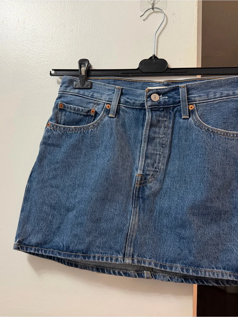 Levi's Medium Blue Denim Mini Skirt with Red Tab